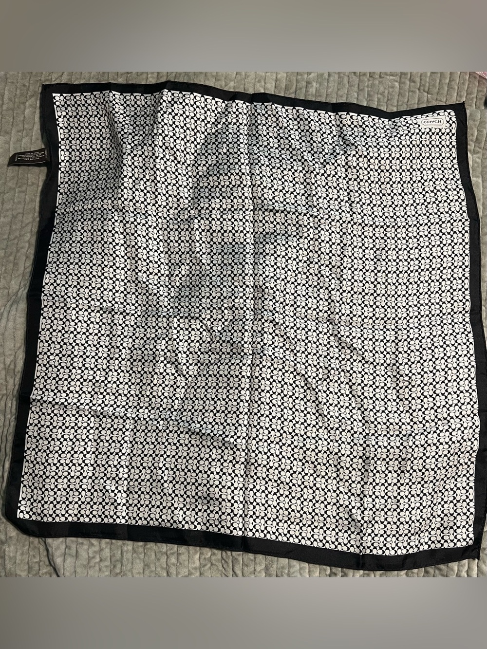 Coach Black and White Signature Print Silk Scarf 21” sq